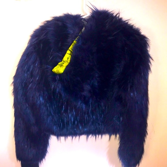 🖤🆕DK x Widow Blue & Green Snap Up Faux Fur  Jacket!Sz S!BNWT! NEVER WORN!SO!🦇 - Picture 9 of 9